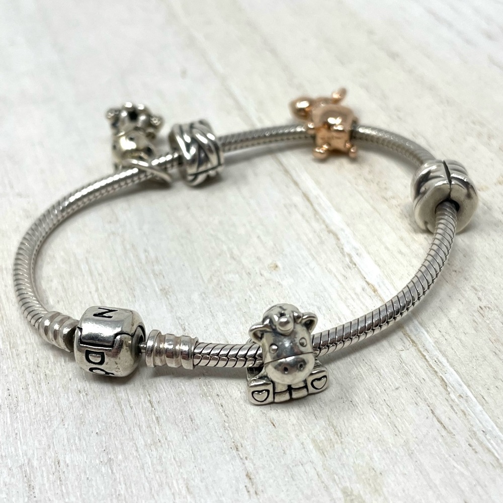 PANDORA “plush” themed 5 charms sterling silver bracelet